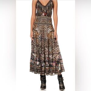 Camilla Tiered A-line Maxi Skirt in Brown and Tan